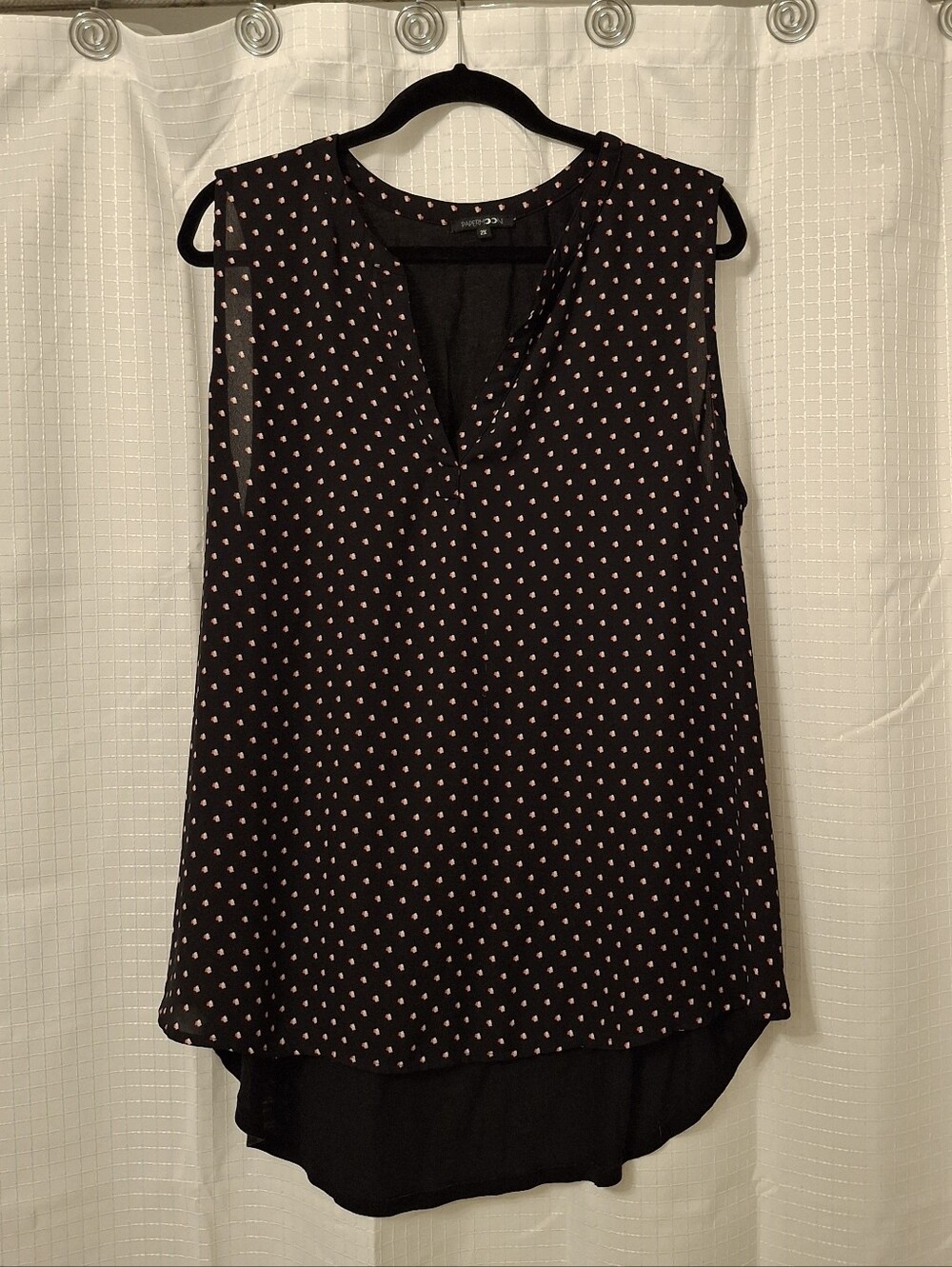 Papermoon Black Sleeveless V-Neck Tunic with Pink Dot Print